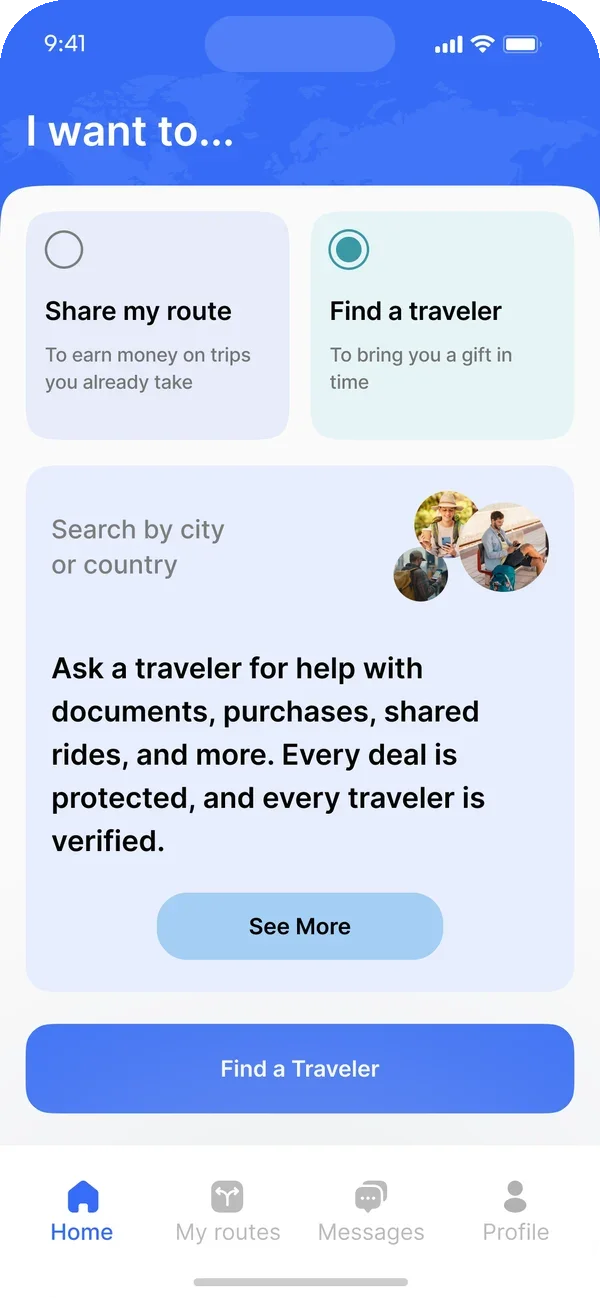 Tips4trips app: find a traveler